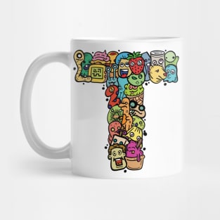 Alphabet Monster Doodle Letter T Monogram Mug